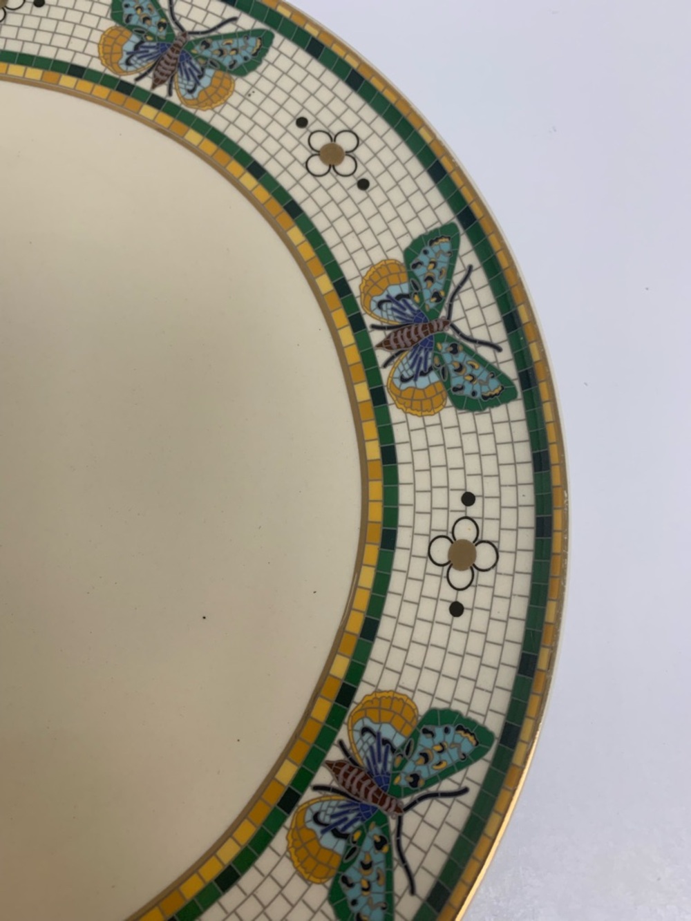 Anthropologie Bistro Garden Dinner Plates Blue Butterfly Gold Trim 10.5" Set 3 - Picture 7 of 10